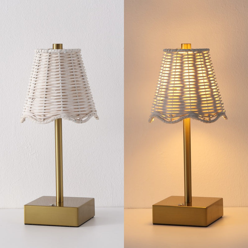 Willow 11 in. Coastal Bohemian Metal and Water Hyacinth Tapered Cordless Rechargeable Integrated Dimmable LED Table Lamp with Touch Sensor