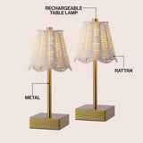Willow 11 in. Coastal Bohemian Metal and Water Hyacinth Tapered Cordless Rechargeable Integrated Dimmable LED Table Lamp with Touch Sensor