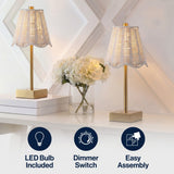 Willow 11 in. Coastal Bohemian Metal and Water Hyacinth Tapered Cordless Rechargeable Integrated Dimmable LED Table Lamp with Touch Sensor