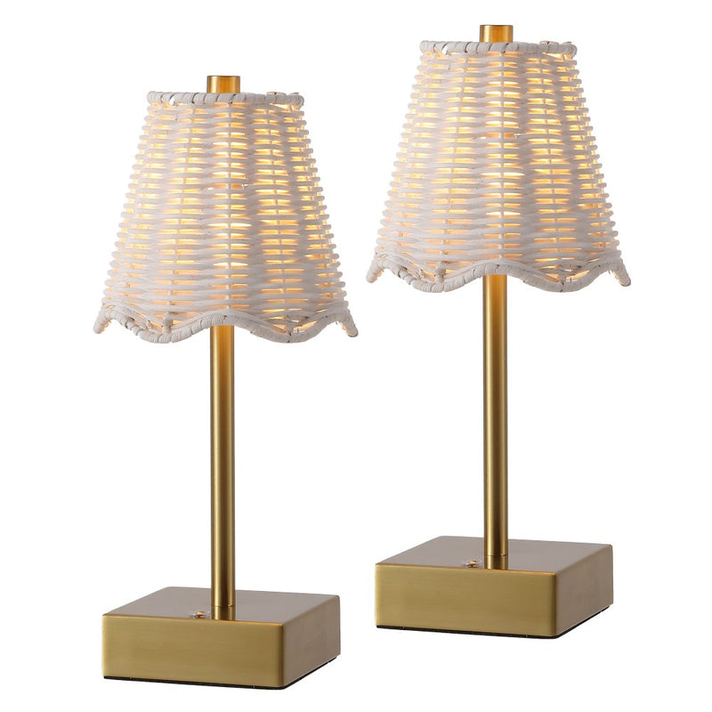 Willow 11 in. Coastal Bohemian Metal and Water Hyacinth Tapered Cordless Rechargeable Integrated Dimmable LED Table Lamp with Touch Sensor