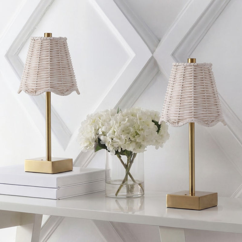 Willow 11 in. Coastal Bohemian Metal and Water Hyacinth Tapered Cordless Rechargeable Integrated Dimmable LED Table Lamp with Touch Sensor