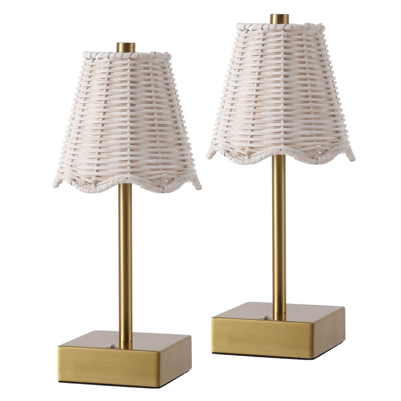 Willow 11 in. Coastal Bohemian Metal and Water Hyacinth Tapered Cordless Rechargeable Integrated Dimmable LED Table Lamp with Touch Sensor
