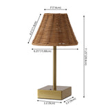 Chester 11.3 in. Coastal Bohemian Metal and Rattan Tapered Cordless Rechargeable Integrated Dimmable LED Table Lamp with Touch Sensor