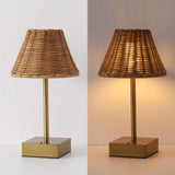 Chester 11.3 in. Coastal Bohemian Metal and Rattan Tapered Cordless Rechargeable Integrated Dimmable LED Table Lamp with Touch Sensor