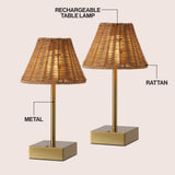 Chester 11.3 in. Coastal Bohemian Metal and Rattan Tapered Cordless Rechargeable Integrated Dimmable LED Table Lamp with Touch Sensor