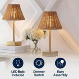 Chester 11.3 in. Coastal Bohemian Metal and Rattan Tapered Cordless Rechargeable Integrated Dimmable LED Table Lamp with Touch Sensor