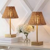 Chester 11.3 in. Coastal Bohemian Metal and Rattan Tapered Cordless Rechargeable Integrated Dimmable LED Table Lamp with Touch Sensor