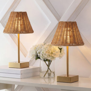 Chester 11.3 in. Coastal Bohemian Metal and Rattan Tapered Cordless Rechargeable Integrated Dimmable LED Table Lamp with Touch Sensor