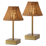 Chester 11.3 in. Coastal Bohemian Metal and Rattan Tapered Cordless Rechargeable Integrated Dimmable LED Table Lamp with Touch Sensor