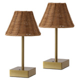 Chester 11.3 in. Coastal Bohemian Metal and Rattan Tapered Cordless Rechargeable Integrated Dimmable LED Table Lamp with Touch Sensor