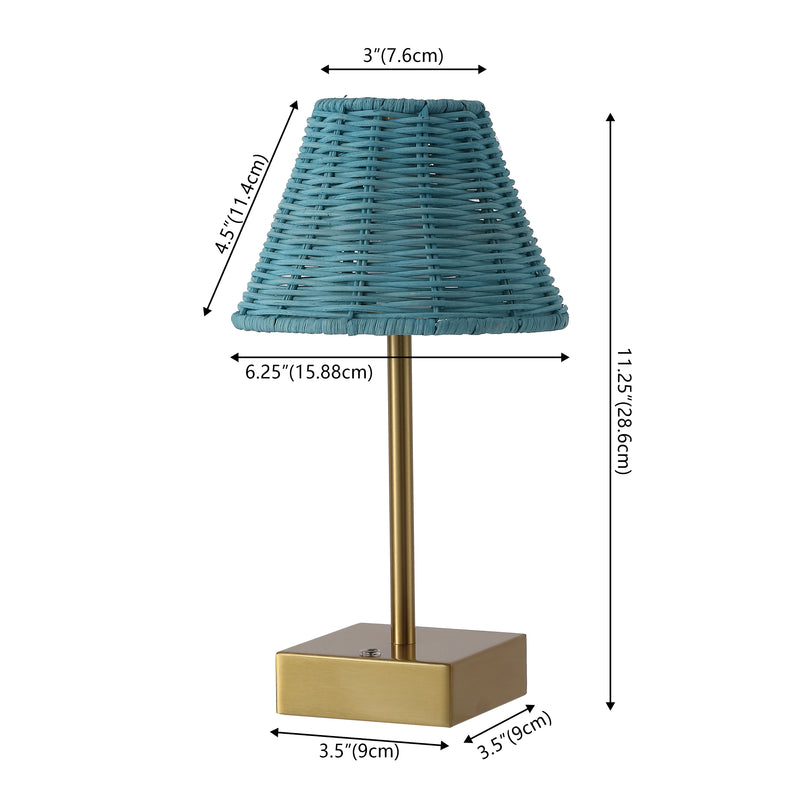 Chester 11.3 in. Coastal Bohemian Metal and Rattan Tapered Cordless Rechargeable Integrated Dimmable LED Table Lamp with Touch Sensor