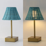 Chester 11.3 in. Coastal Bohemian Metal and Rattan Tapered Cordless Rechargeable Integrated Dimmable LED Table Lamp with Touch Sensor