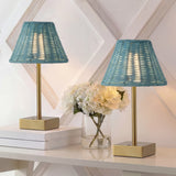 Chester 11.3 in. Coastal Bohemian Metal and Rattan Tapered Cordless Rechargeable Integrated Dimmable LED Table Lamp with Touch Sensor