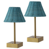 Chester 11.3 in. Coastal Bohemian Metal and Rattan Tapered Cordless Rechargeable Integrated Dimmable LED Table Lamp with Touch Sensor