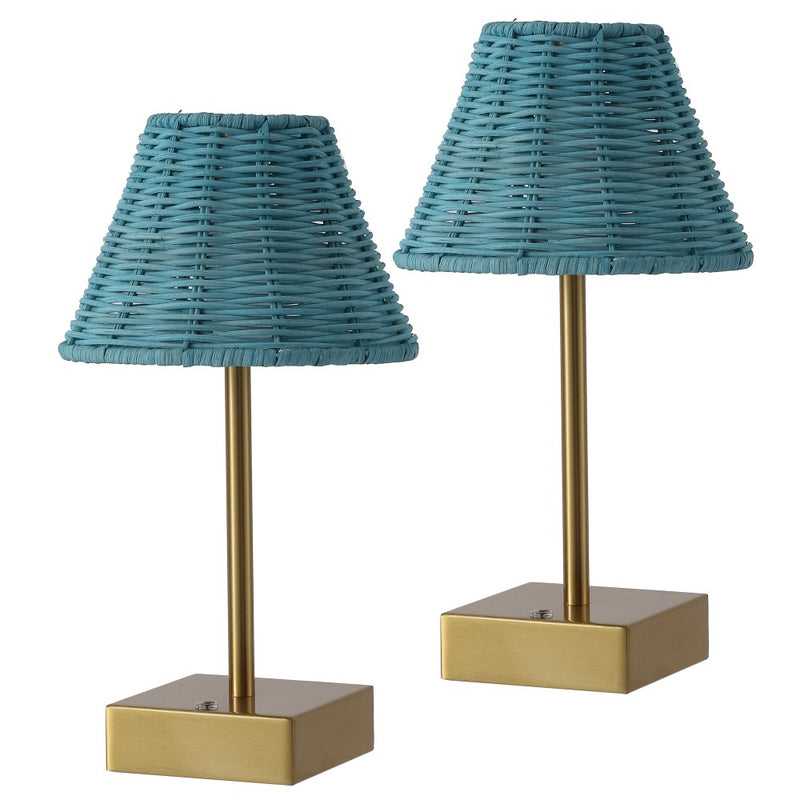 Chester 11.3 in. Coastal Bohemian Metal and Rattan Tapered Cordless Rechargeable Integrated Dimmable LED Table Lamp with Touch Sensor