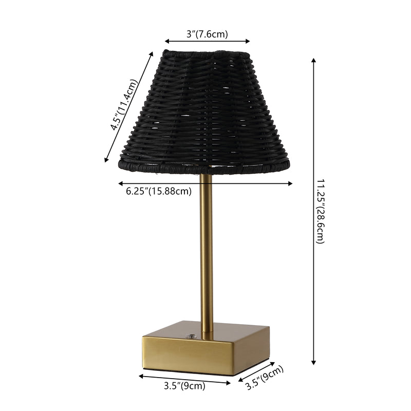 Chester 11.3 in. Coastal Bohemian Metal and Rattan Tapered Cordless Rechargeable Integrated Dimmable LED Table Lamp with Touch Sensor