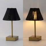 Chester 11.3 in. Coastal Bohemian Metal and Rattan Tapered Cordless Rechargeable Integrated Dimmable LED Table Lamp with Touch Sensor