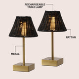 Chester 11.3 in. Coastal Bohemian Metal and Rattan Tapered Cordless Rechargeable Integrated Dimmable LED Table Lamp with Touch Sensor