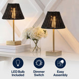 Chester 11.3 in. Coastal Bohemian Metal and Rattan Tapered Cordless Rechargeable Integrated Dimmable LED Table Lamp with Touch Sensor