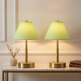 Cordelia 11.2 in. Vintage Metal Cordless Rechargeable Integrated Dimmable LED Table Lamp with Touch Sensor Brass Gold/Green (Set of 2) – AI-ON