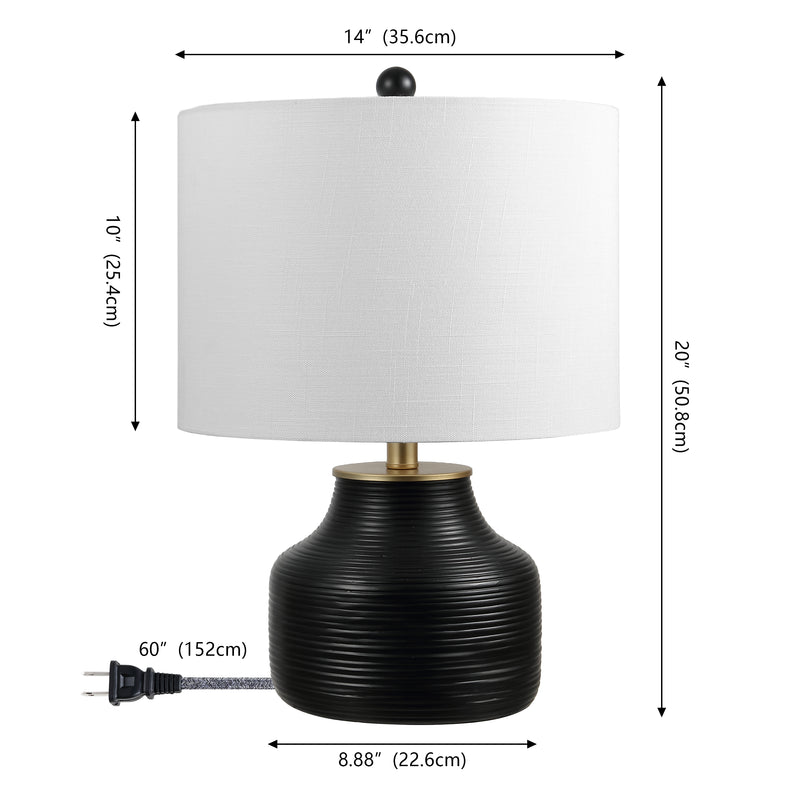 Malone 20" Modern Transitional Ribbed Tapered Ginger Jar Resin/Metal LED Table Lamp