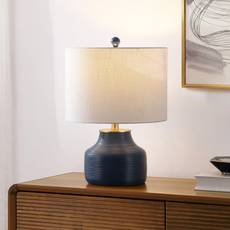 Malone 20" Modern Transitional Ribbed Tapered Ginger Jar Resin/Metal LED Table Lamp