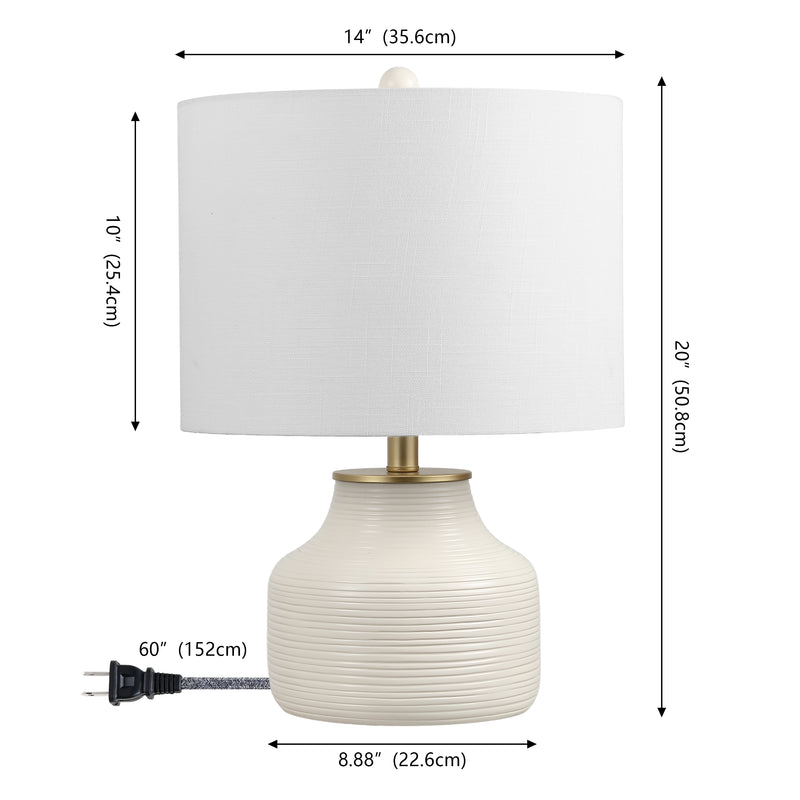 Malone 20" Modern Transitional Ribbed Tapered Ginger Jar Resin/Metal LED Table Lamp