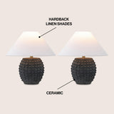 Effie 18.25" Minimalist Scandinavian Ceramic/Iron Hobnail LED Table Lamp Set 2