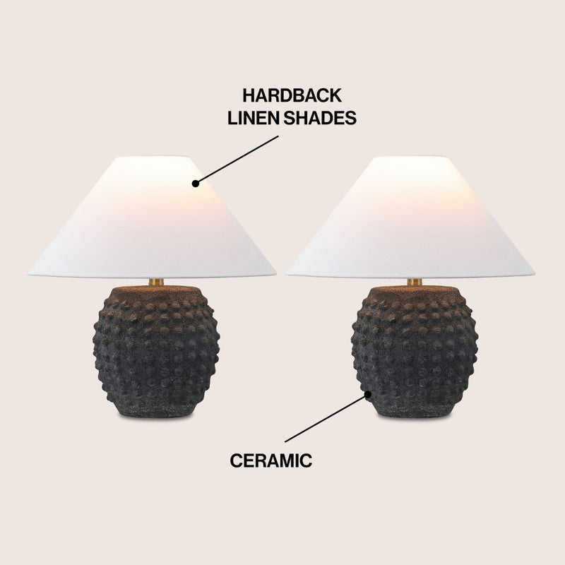 Effie 18.25" Minimalist Scandinavian Ceramic/Iron Hobnail LED Table Lamp Set 2