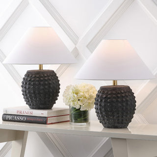 Effie 18.25" Minimalist Scandinavian Ceramic/Iron Hobnail LED Table Lamp Set 2