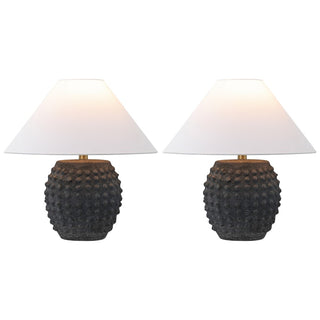 Effie 18.25" Minimalist Scandinavian Ceramic/Iron Hobnail LED Table Lamp Set 2