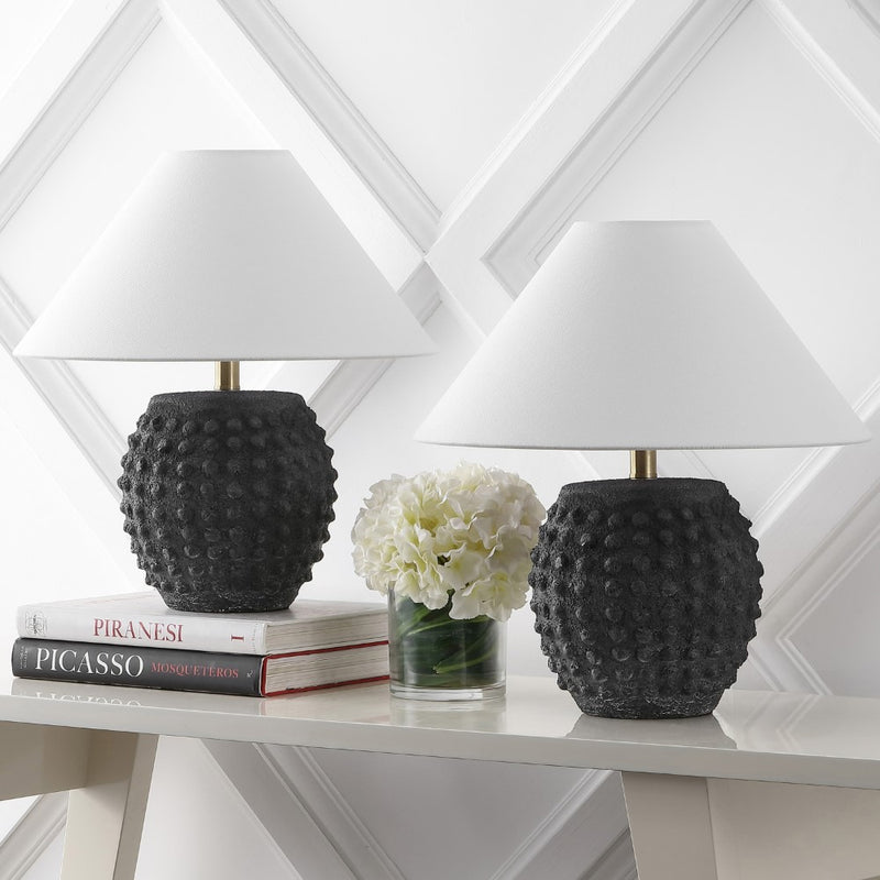 Effie 18.25" Minimalist Scandinavian Ceramic/Iron Hobnail LED Table Lamp Set 2