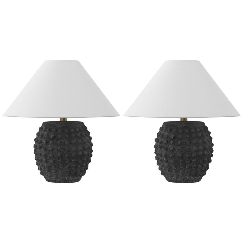 Effie 18.25" Minimalist Scandinavian Ceramic/Iron Hobnail LED Table Lamp Set 2