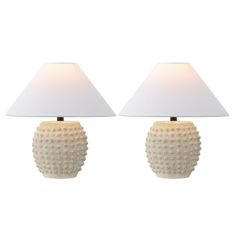 Effie 18.25" Minimalist Scandinavian Ceramic/Iron Hobnail LED Table Lamp Set 2