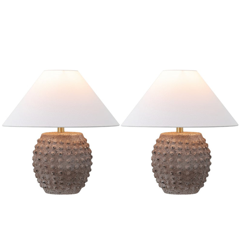 Effie 18.25" Minimalist Scandinavian Ceramic/Iron Hobnail LED Table Lamp Set 2