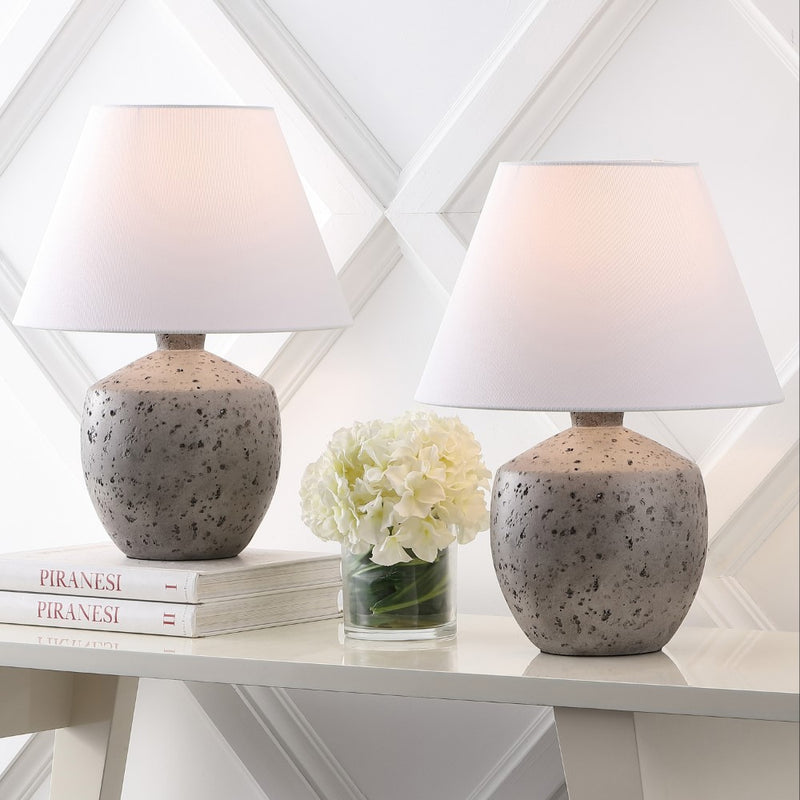 Myron 18" Minimalist Scandinavian Concrete Effect Resin/Iron LED Table Lamp - JONATHAN Y