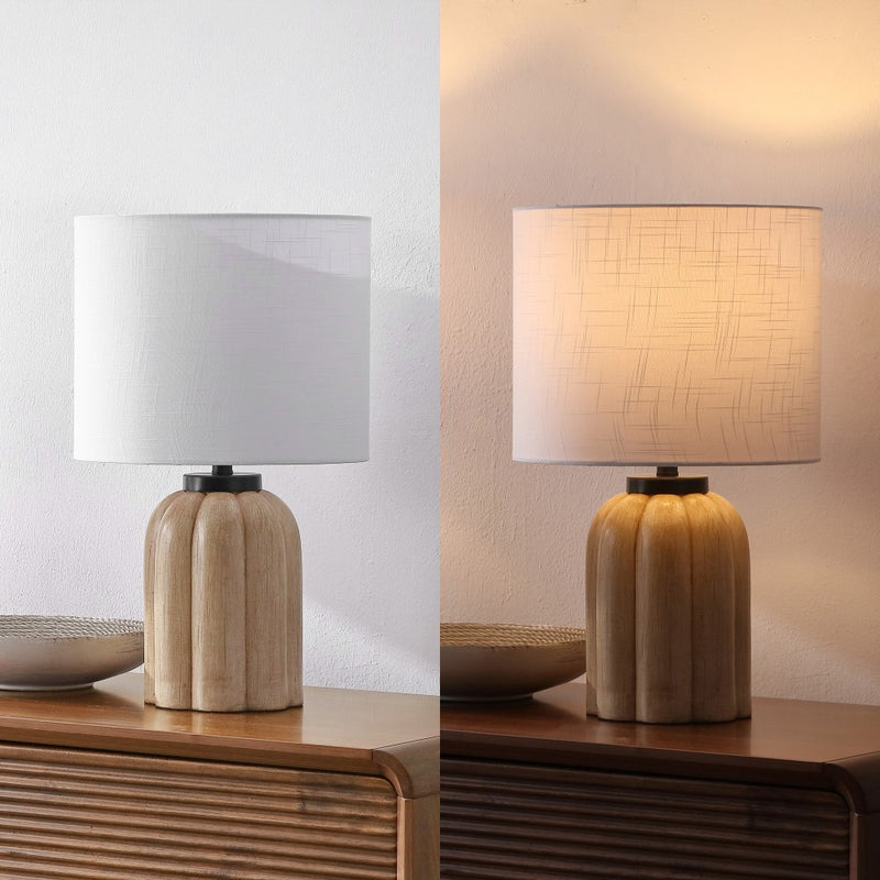 Royce 18.25" Rustic Farmhouse Fluted Scalloped Gourd Resin/Metal LED Table Lamp