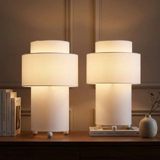 Franklin 17.5 in. Modern Minimalist Fabric Stacked Cylinder LED Table Lamp White (Set of 2) – AI-ON