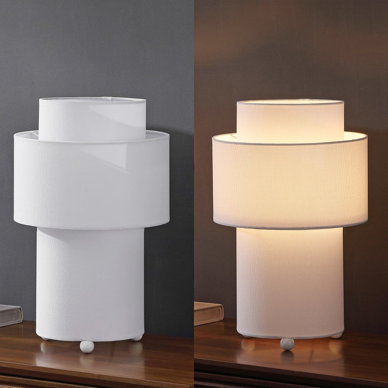 Franklin 17.5 in. Modern Minimalist Fabric Stacked Cylinder LED Table Lamp