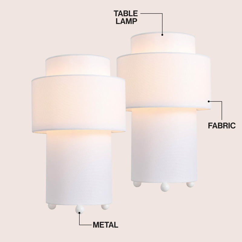 Franklin 17.5 in. Modern Minimalist Fabric Stacked Cylinder LED Table Lamp
