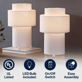 Franklin 17.5 in. Modern Minimalist Fabric Stacked Cylinder LED Table Lamp
