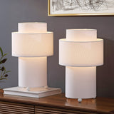 Franklin 17.5 in. Modern Minimalist Fabric Stacked Cylinder LED Table Lamp