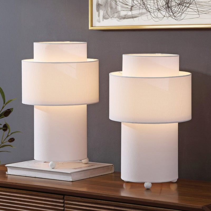 Franklin 17.5 in. Modern Minimalist Fabric Stacked Cylinder LED Table Lamp
