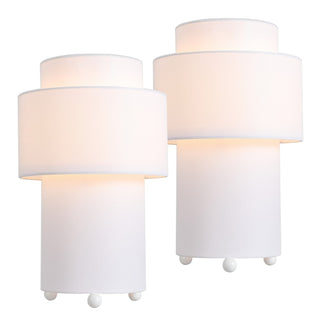 Franklin 17.5 in. Modern Minimalist Fabric Stacked Cylinder LED Table Lamp