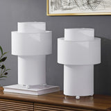 Franklin 17.5 in. Modern Minimalist Fabric Stacked Cylinder LED Table Lamp
