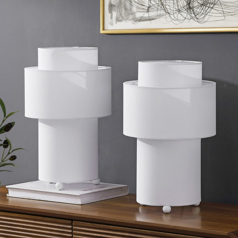 Franklin 17.5 in. Modern Minimalist Fabric Stacked Cylinder LED Table Lamp