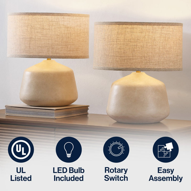 Mikel 17.25" Organic Modern Tapered Sculptural Textured Ceramic-Look Resin LED Table Lamp