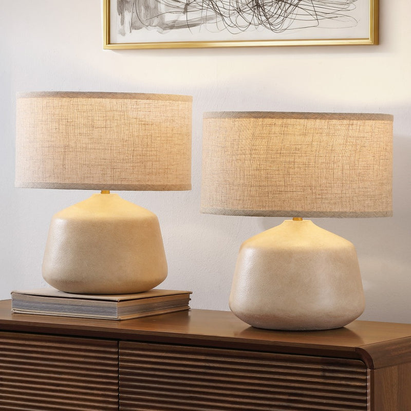 Mikel 17.25" Organic Modern Tapered Sculptural Textured Ceramic-Look Resin LED Table Lamp