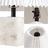 Hermin 16.5" Contemporary Minimalist Geometric Sculptural Alabaster Cube Metal LED Table Lamp with Nightlight Base and Pleated Shade