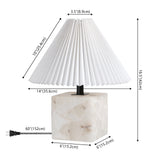Hermin 16.5" Contemporary Minimalist Geometric Sculptural Alabaster Cube Metal LED Table Lamp with Nightlight Base and Pleated Shade